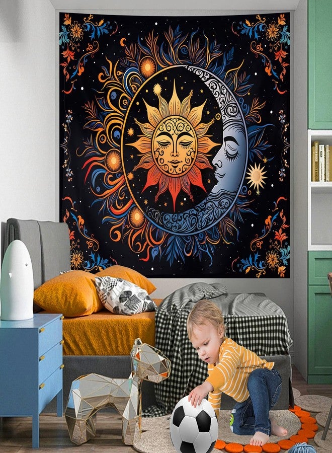 Apdidl Hippie Tapestry Wall Hanging for Bedroom Aesthetic, Sun and Moon Mystic Floral Boho Bohemian Tapestries, Hippy Mandala Floral Backdrop Decor for Living Room Dorm (36"X48") - Image 2